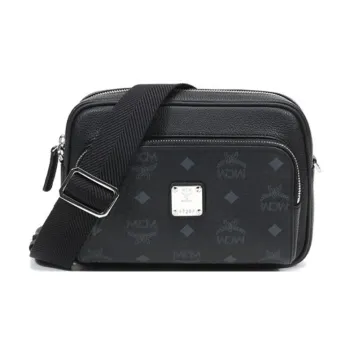 MCM Klassik Visetos Fabric With Leather Camera Bag, Shoulder Bag, Crossbody Bag Small Size Women's Black