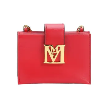MCM Leather Card Holder Mini Women's Fire Red