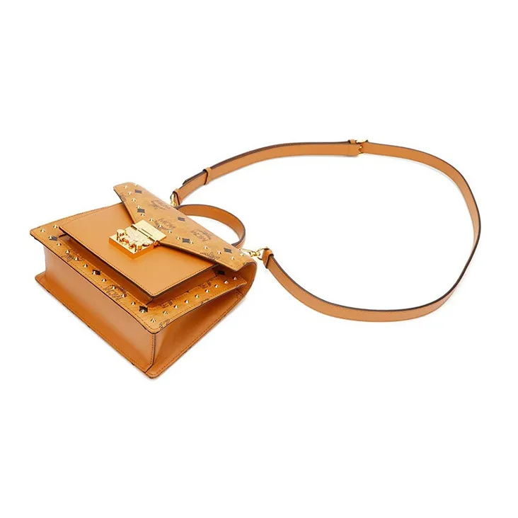 MCM Patricia Visetos Cow Leather Crossbody Bag, Handbag Trumpets Women's Cognac-4