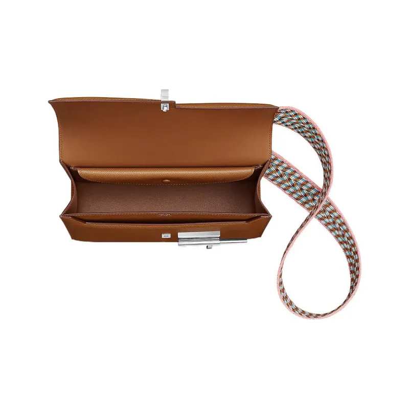 HERMES Verrou Epsom Calfskin With Canvas Handgun Bag Shoulder Bag Crossbody Bag Regular Women's Gold White-3