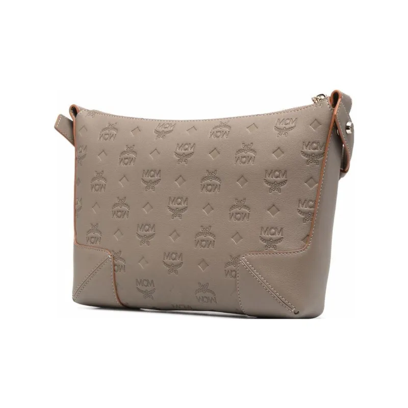 MCM Klara Cow Leather Shoulder Bag Medium Size Women's Gray-2