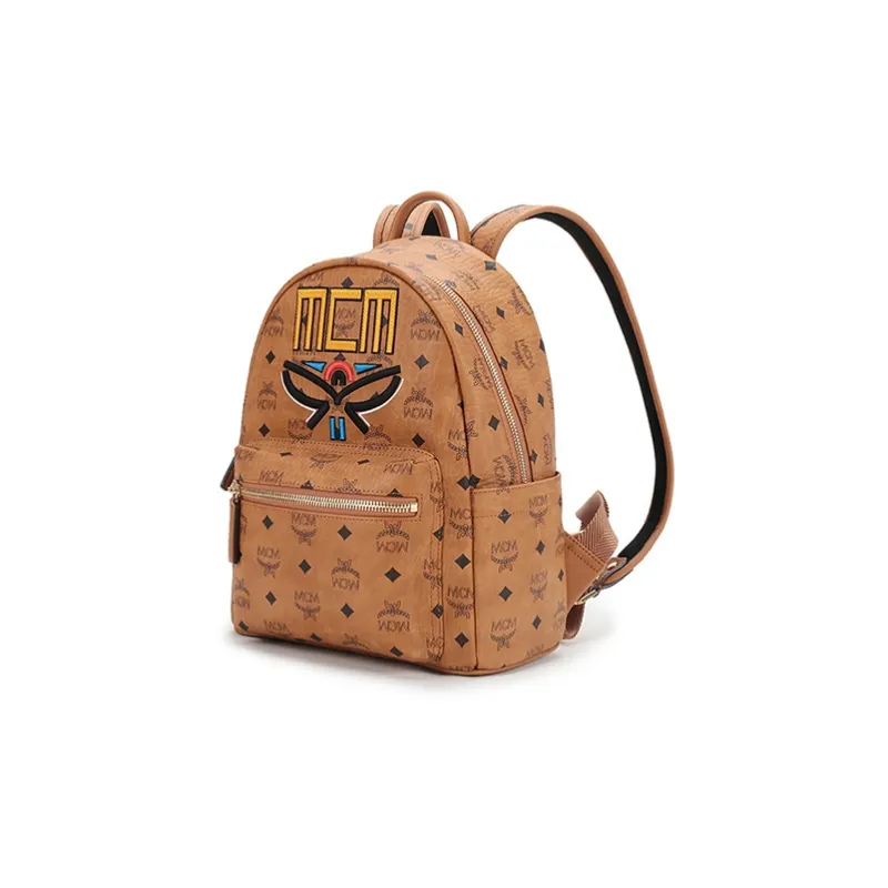 MCM Stark Visetos Artificial Leather Backpack Regular Unisex Brown Cognac-1