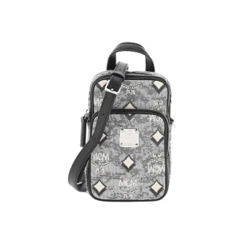 MCM Klassik Visetos Jacquard Fabric Shoulder Bag Crossbody Bag Extra Mini Women's Gray