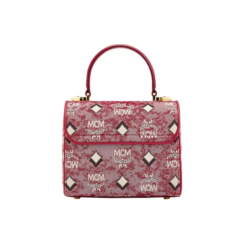 MCM Cow Leather Handbag Women's Red-2