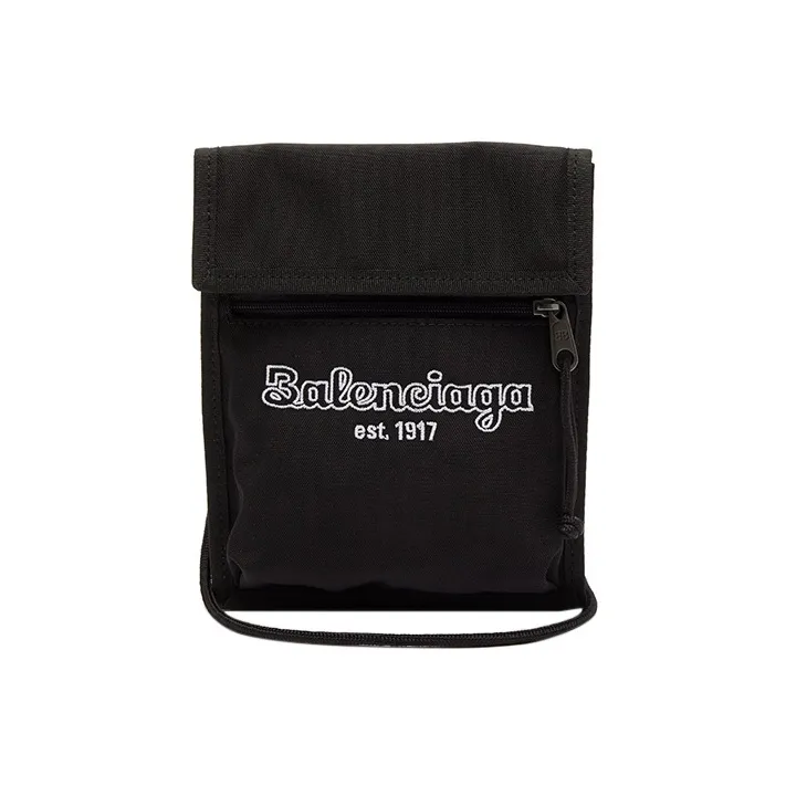 Balenciaga Explorer Nylon Cell Phone Pouch Tobacco Bag Crossbody Bag Shoulder Bag Small Size Men's Black-0