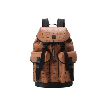 MCM Cow Leather Backpack Medium Size Men's Brown Cognac