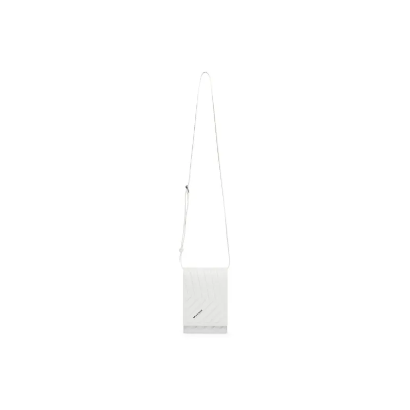 Balenciaga Car Grained Calfskin One Shoulder Crossbody Cell Phone Pouch Men's White-1