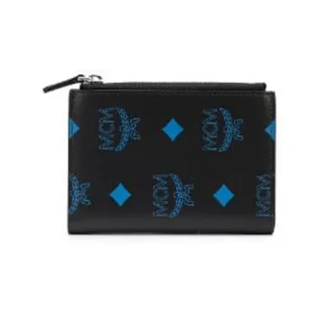 MCM Visetos Coated Canvas Coin Purse, Wallet, Card Holder Mini Men's Black & Blue
