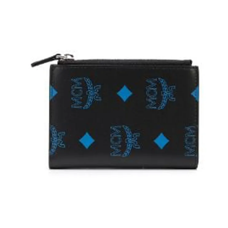 MCM Visetos Coated Canvas Coin Purse, Wallet, Card Holder Mini Men's Black & Blue-0