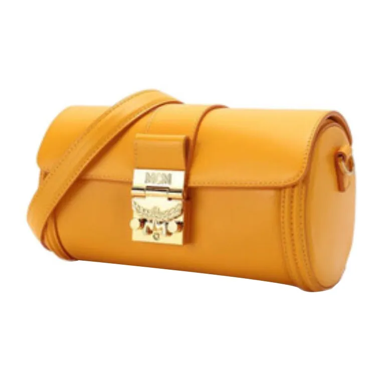 MCM Tracy Visetos Cow Leather Shoulder Bag Crossbody Bag Small Size Women's Yellow-1