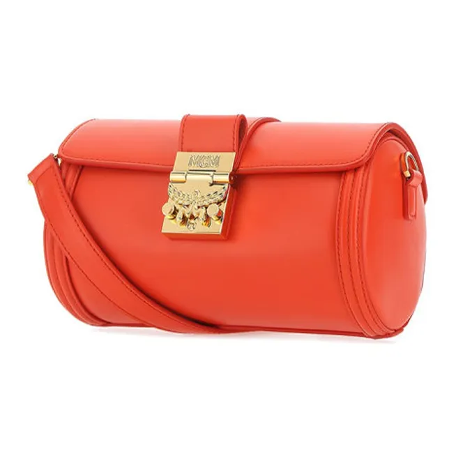 MCM Leather Cylinder Bag, Shoulder Bag, Crossbody Bag Small Size Women's Red-2