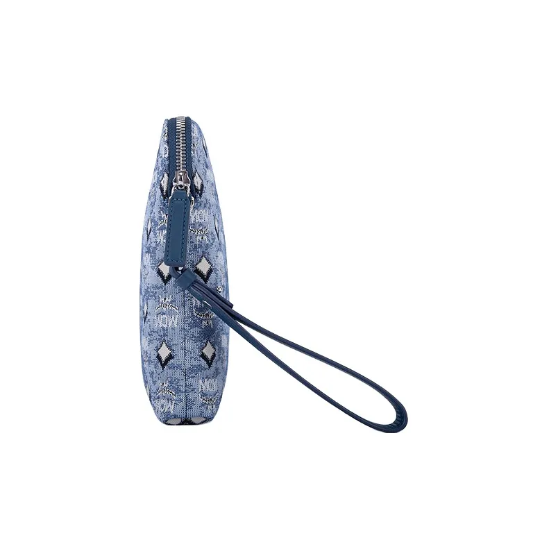 MCM Vintage Monogram Leather Fabric Clutch Women's Blue-1
