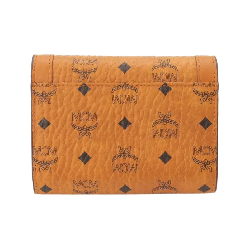 MCM Soft Berlin Visetos Leather Wallet Mini Women's Cognac-1