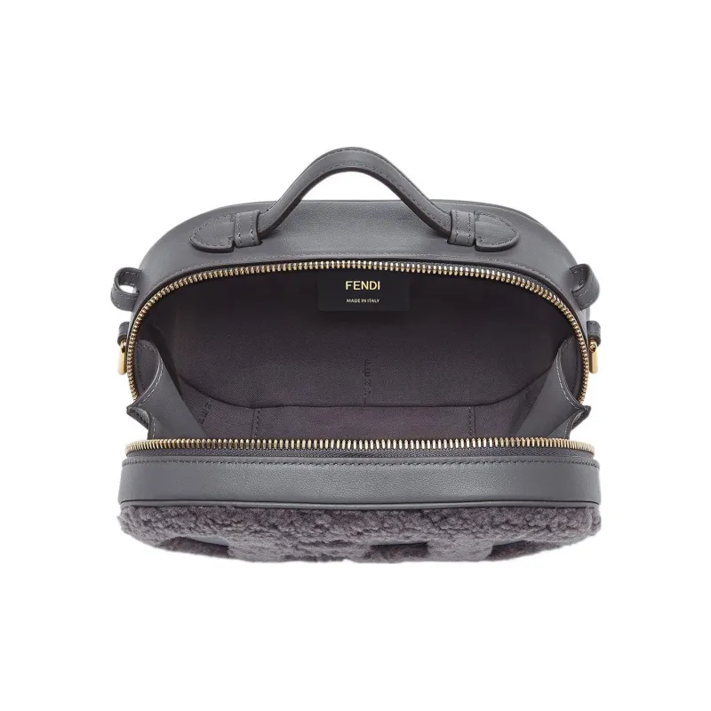 FENDI O'Lock Sheepskin Combined With Calfskin Camera Bag Shoulder Bag Crossbody Bag Handbag Mini Women's Gray-3