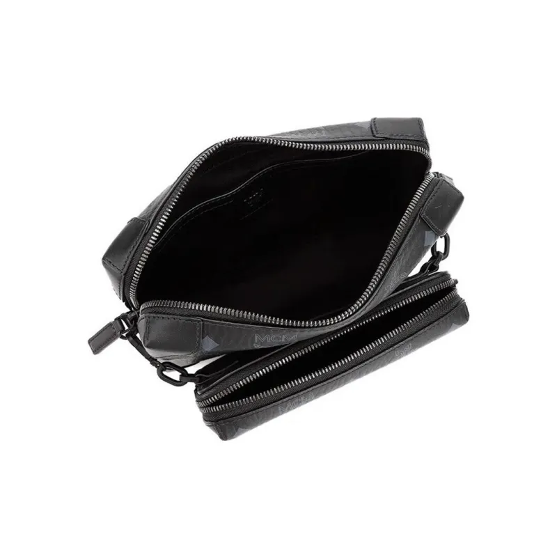 MCM Berlin Visetos Leather Combination Bag Earphone Case, Shoulder Bag, Crossbody Bag Trumpets Men's Black-3