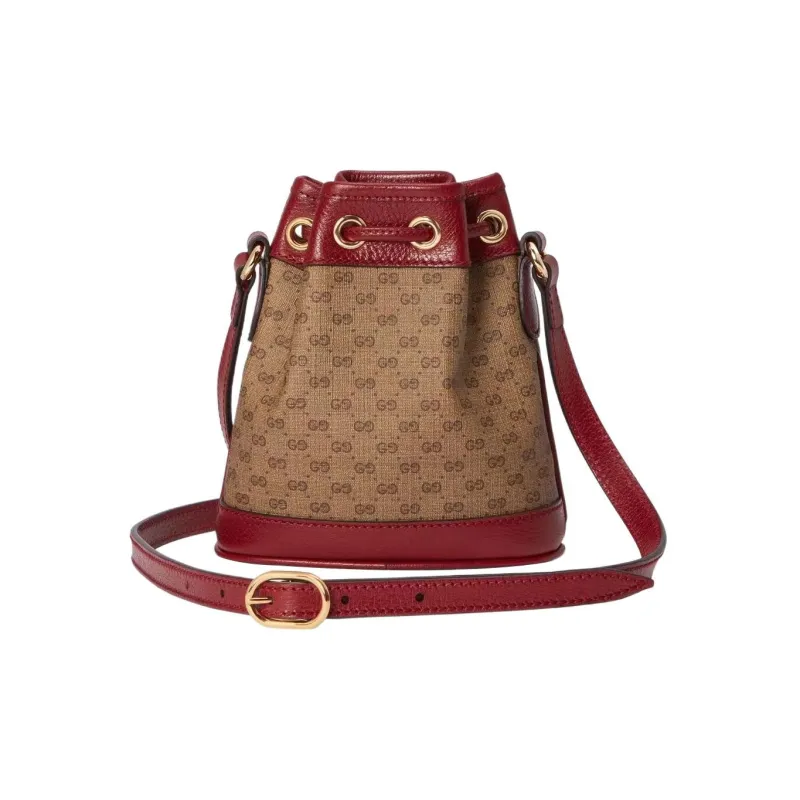 GUCCI Doraemon Collaboration Canvas With Leather Bucket Bags Shoulder Bag Crossbody Bag Women's Red-2