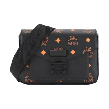 MCM Millie Visetos Leather Small Square Bag Shoulder Bag, Crossbody Bag Trumpets Unisex Orange
