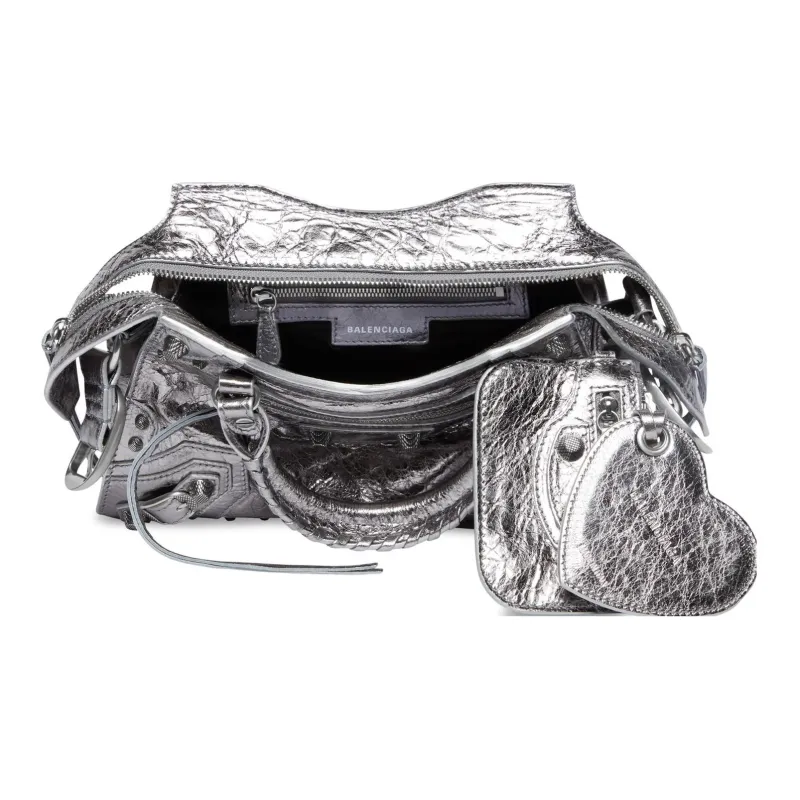 Balenciaga Neo Cagole Arena Lambskin Shoulder Bag Crossbody Bag Handbag Extra Small Women's Silver-4