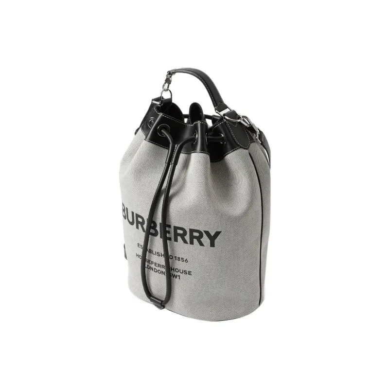 Burberry Fabric With Leather Bucket Bag Handbag Shoulder Bag Crossbody Bag Men's Gray/Black-2
