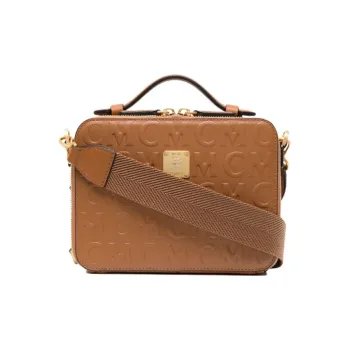 MCM Klassik Visetos Cow Leather Handbag Shoulder Bag Crossbody Bag Small Size Men's Brown Cognac