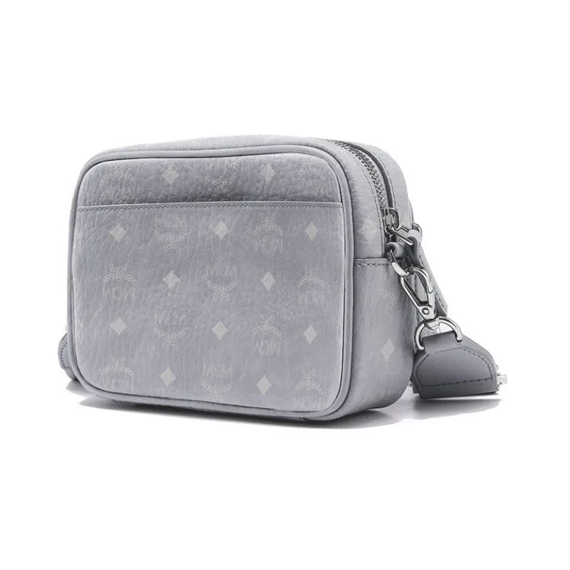 MCM Aren Visetos Nappa Leather Trim Camera Bag, Shoulder Bag, Crossbody Bag Trumpets Women's Gray-2
