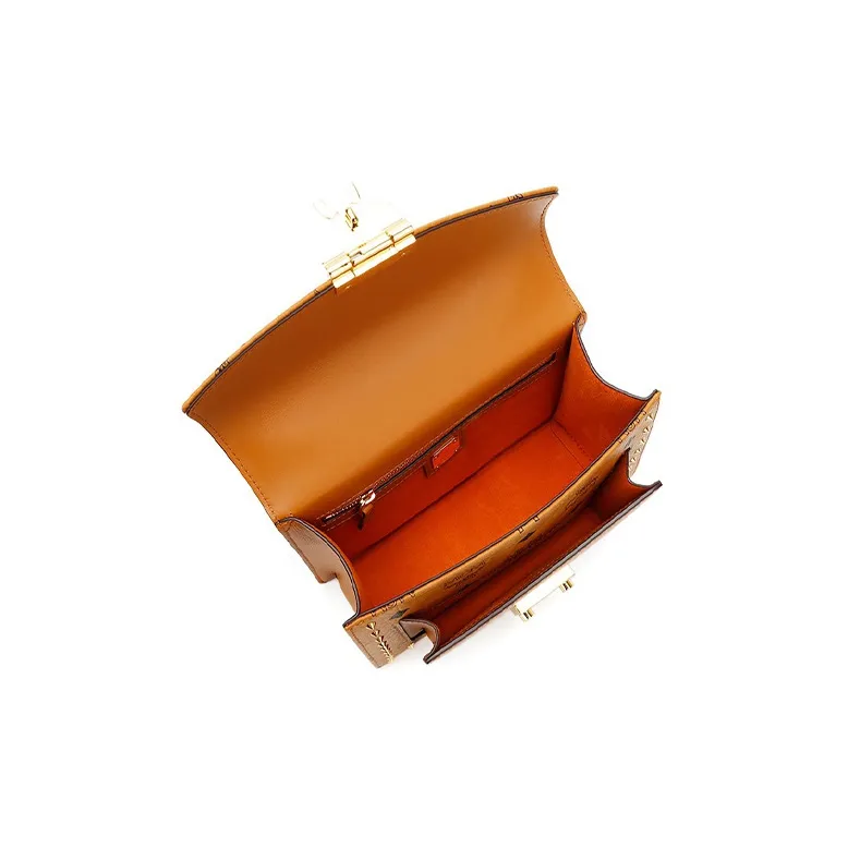 MCM Patricia Visetos Cow Leather Crossbody Bag, Handbag Trumpets Women's Cognac-5