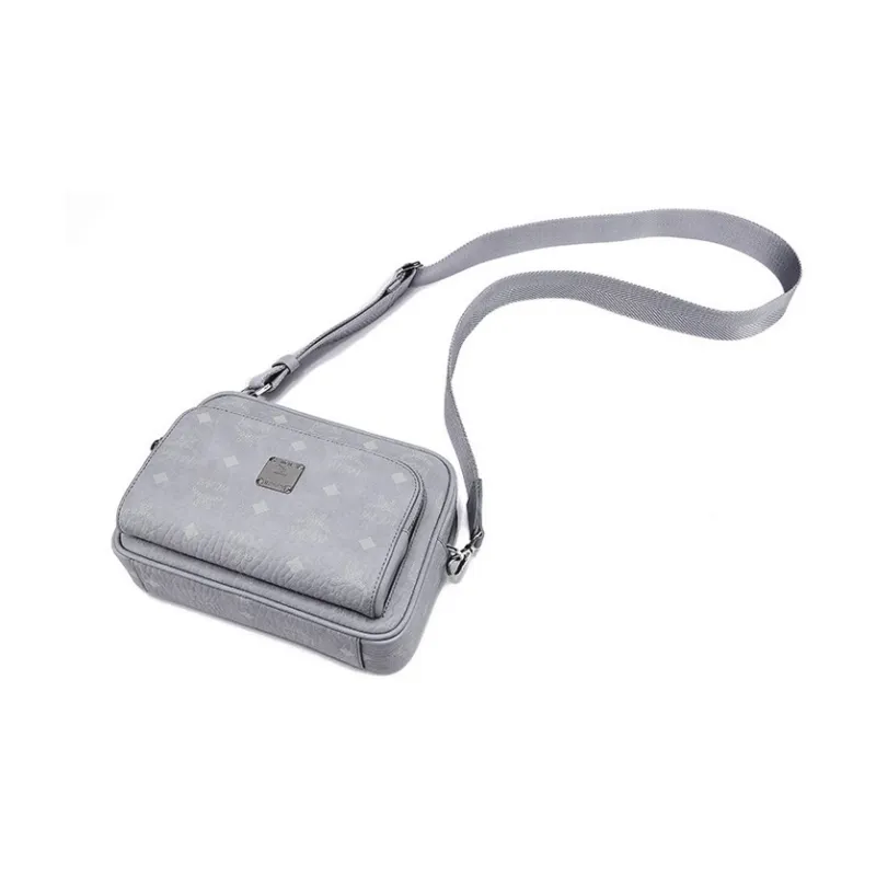 MCM Aren Visetos Nappa Leather Trim Camera Bag, Shoulder Bag, Crossbody Bag Trumpets Women's Gray-5