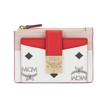 MCM Patricia Visetos Leather Zip Coin Purse Card Holder Women's White & Multicolor