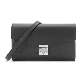 MCM Millie Visetos Leather Shoulder Bag, Crossbody Bag Regular Women's Black