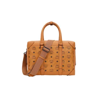 MCM Soft Berlin Visetos Artificial Leather Leather Handbags Crossbody Bags Medium Size Men's Brown Cognac