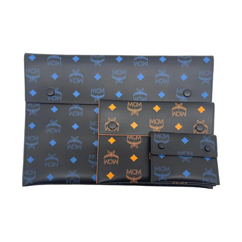 MCM Visetos Leather 3 in 1 Card Holder Clutch Men's Black-2