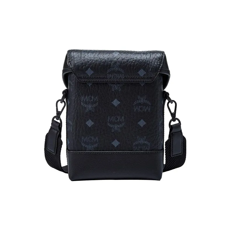 MCM Aren Visetos Coated Canvas With Leather Crossbody Bag Trumpets Men's Black-3