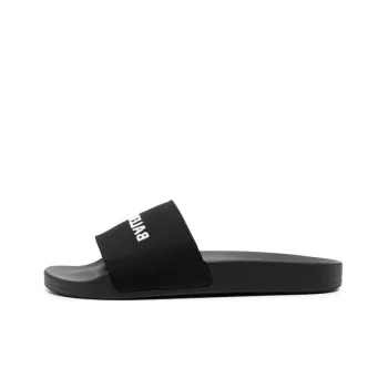 Balenciaga Logo Embroidered Pool Slides 'Black White'