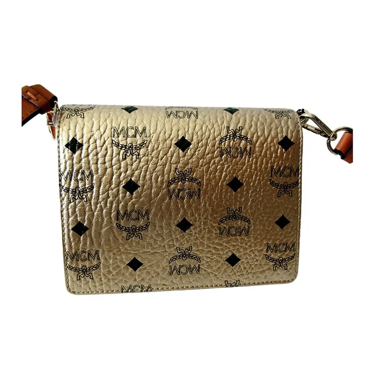 MCM Patricia Visetos Artificial Leather, Leather Shoulder Bag, Crossbody Bag Mini Women's Gold-2