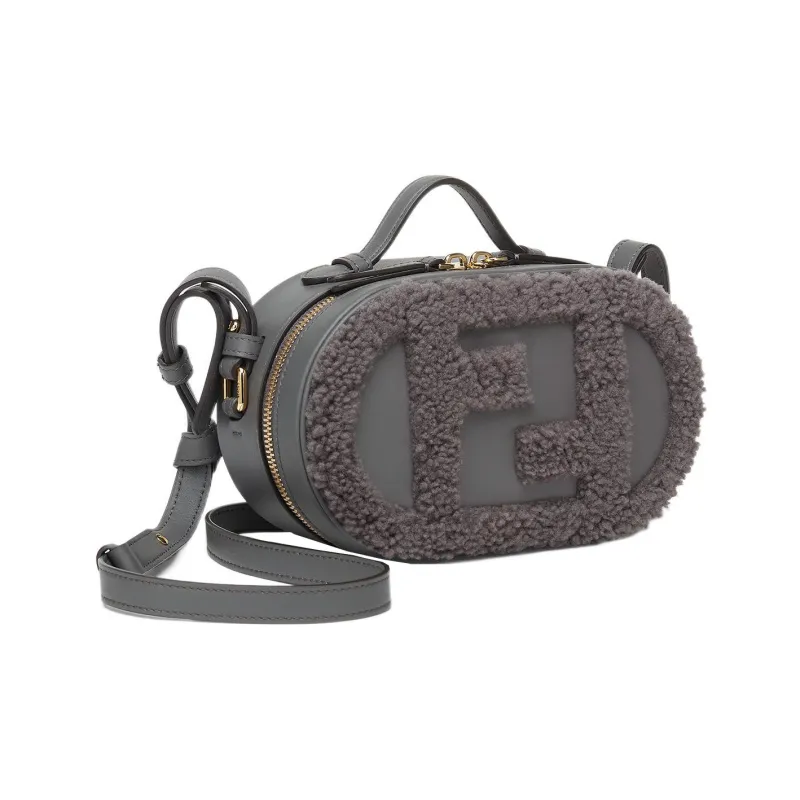 FENDI O'Lock Sheepskin Combined With Calfskin Camera Bag Shoulder Bag Crossbody Bag Handbag Mini Women's Gray-1