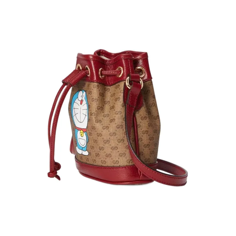 GUCCI Doraemon Collaboration Canvas With Leather Bucket Bags Shoulder Bag Crossbody Bag Women's Red-1