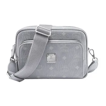 MCM Aren Visetos Nappa Leather Trim Camera Bag, Shoulder Bag, Crossbody Bag Small Size Women's Gray