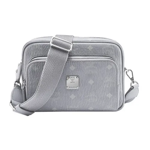MCM Aren Visetos Nappa Leather Trim Camera Bag, Shoulder Bag, Crossbody Bag Small Size Women's Gray