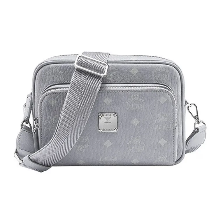 MCM Aren Visetos Nappa Leather Trim Camera Bag, Shoulder Bag, Crossbody Bag Trumpets Women's Gray-0