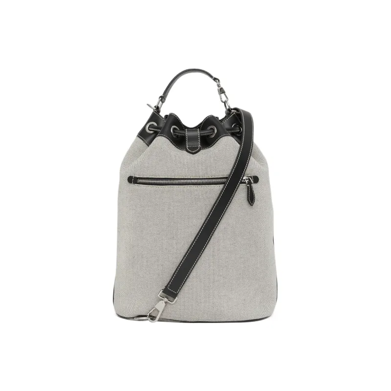 Burberry Fabric With Leather Bucket Bag Handbag Shoulder Bag Crossbody Bag Men's Gray/Black-3