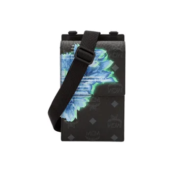 MCM Visetos Coated Canvas Card Holder Cell Phone Pouch Shoulder Bag Crossbody Bag Men's Black Monogram