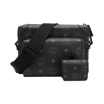 MCM Berlin Visetos Leather Combination Bag Earphone Case, Shoulder Bag, Crossbody Bag Trumpets Men's Black