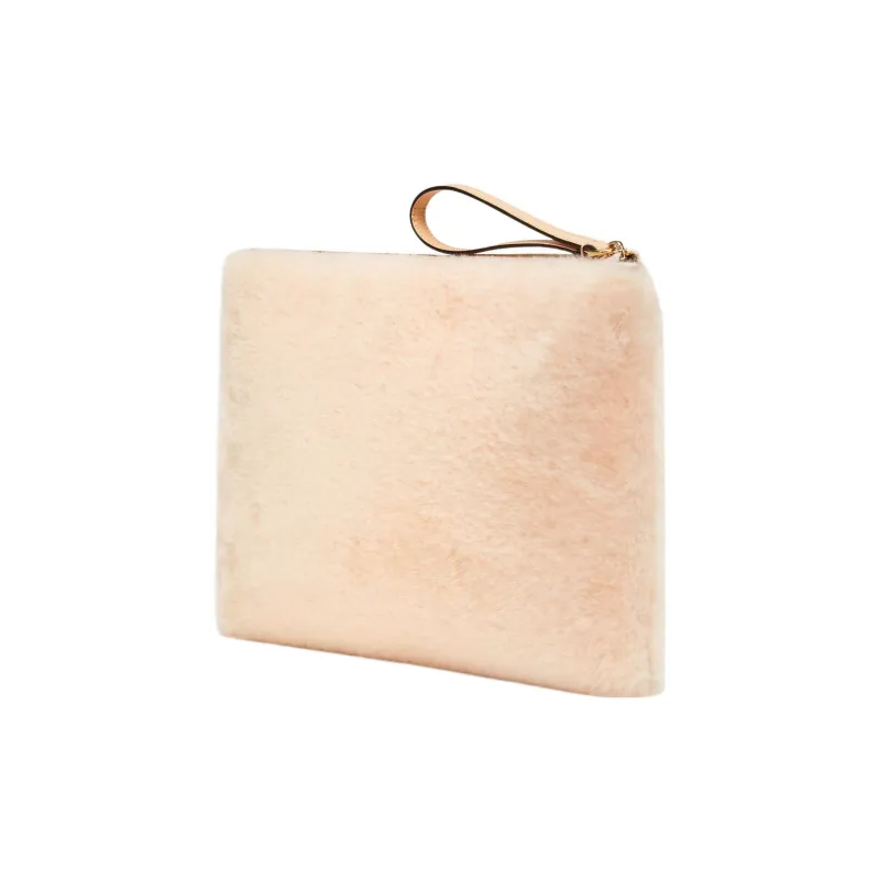 FENDI Sheepskin Combined With Calfskin Clutch Large Size Women's Light Pink-1