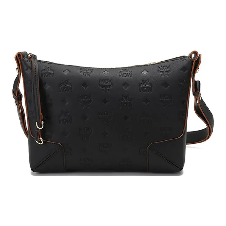 MCM Cow Leather With Synthetic Leather Crossbody Handbag, Shoulder Bag Medium Size Women's Black-0
