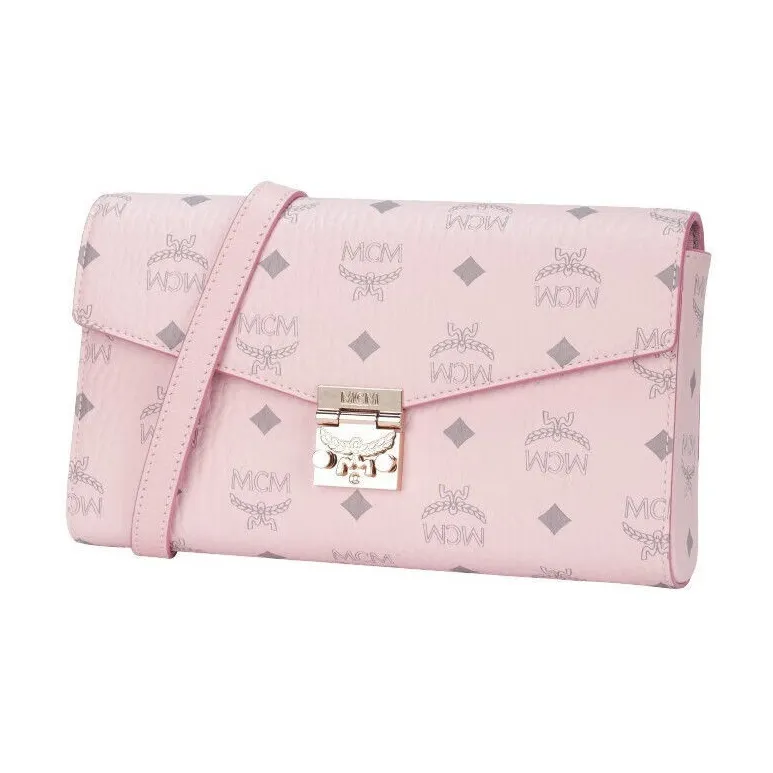 MCM Millie Visetos Fabric Crossbody Bag, Shoulder Bag Medium Size Women's Pink-1