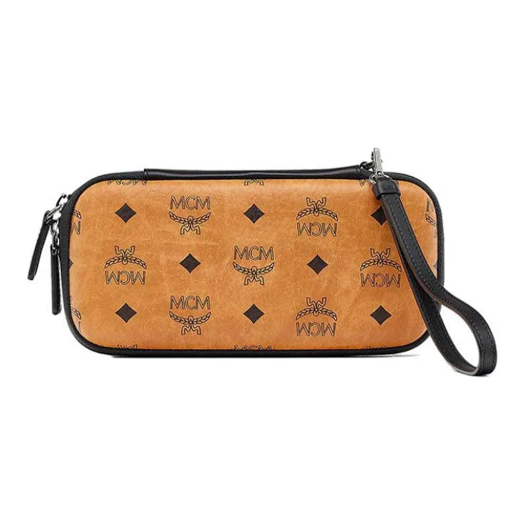 MCM Visetos Polyurethane Clutch Unisex Brown Cognac-1