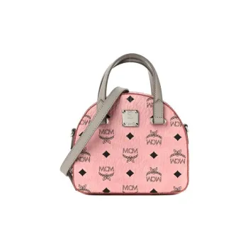 MCM Diamond Logo Visetos Mini Round Top Tote Bag Soft Pink