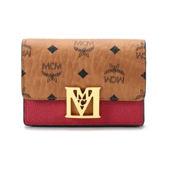 MCM Visetos Patchwork Trunk Bag Card Holder Mini Women's Red