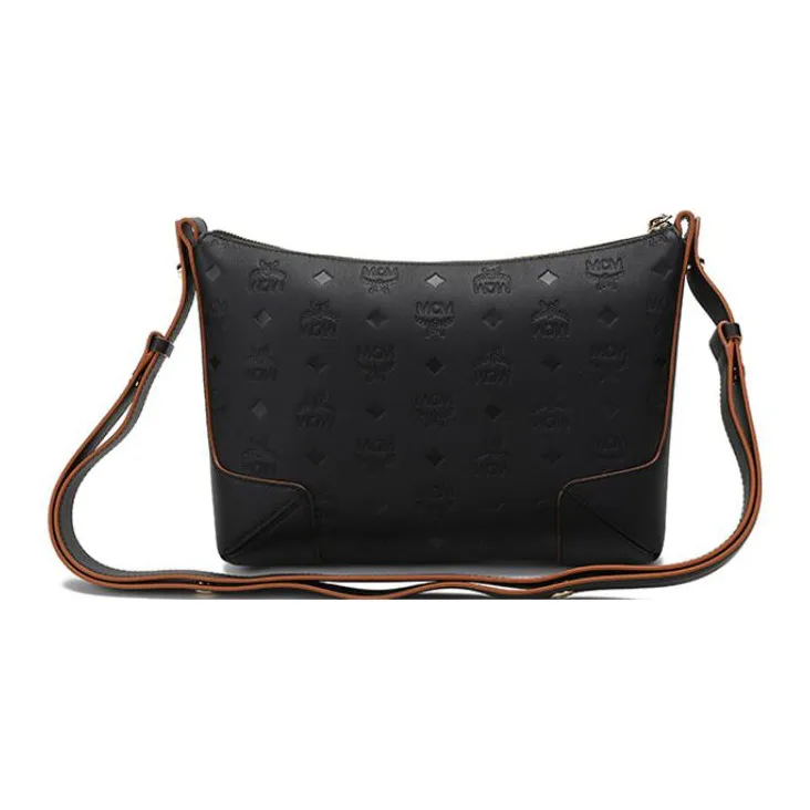 MCM Cow Leather With Synthetic Leather Crossbody Handbag, Shoulder Bag Medium Size Women's Black-2