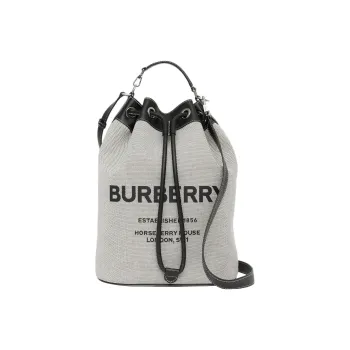 Burberry Fabric With Leather Bucket Bag Handbag Shoulder Bag Crossbody Bag Men's Gray/Black